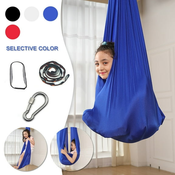 Children Nylon Stretch Hammock for Yoga Aerial Swing Seat | Indoor Outdoor Kids Sensory Exercise | 40x110in High-Density Tear-Resistant Fabric | Supports up to 110lbs | Blue