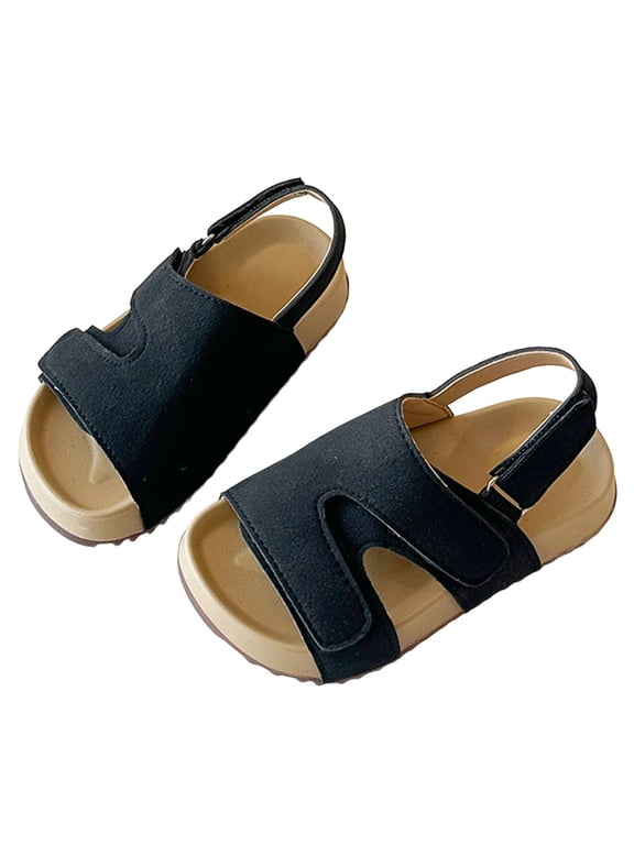Children Open Toe Sandals with Adjustable Back Strap Thick Soft Sole Walking Shoes Retro Casual Summer Beach Shoes Slides Black 11.5 Little Kid