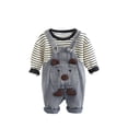 thumbnail image 1 of Children Overalls Set with Long Sleeve Striped Shirt and Animal Pattern Denim Suspender Pants for Infant Toddler Boys Girls, 1 of 5
