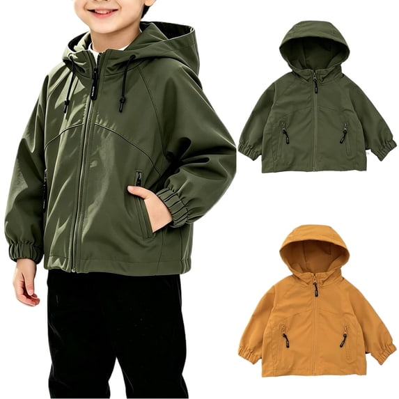 Children Padded Jackets Girls Dqueduo Boys' Hooded Windbreaker Zip Up Casual Outdoor Jacket Coat With Pockets Army Green 2-3 Years