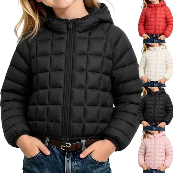Children Padded Jackets for Girls Dqueduo Girls' Hooded Puffer Full Zip Quilted Warm Outerwear Casual Winter Coat Jacket