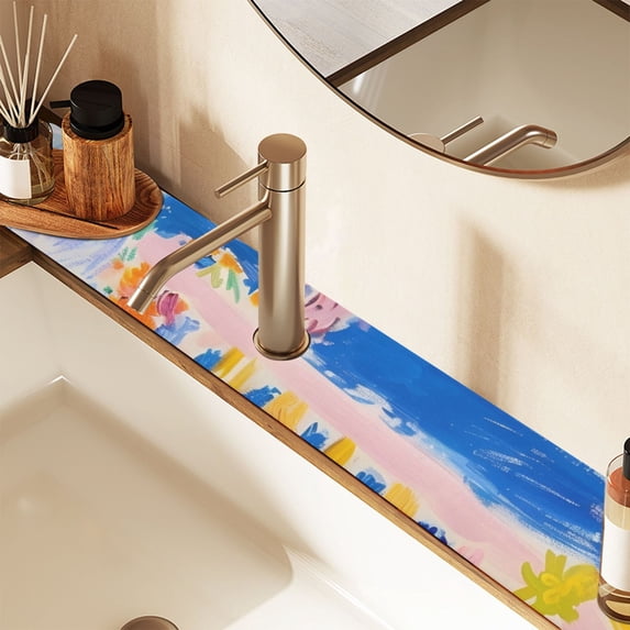 Children Painting Sink Splash Guard Faucet 14.7x5.4in Drying Mat Drying Mat Absorbent Pad for Bathroom Kitchen 1PCS