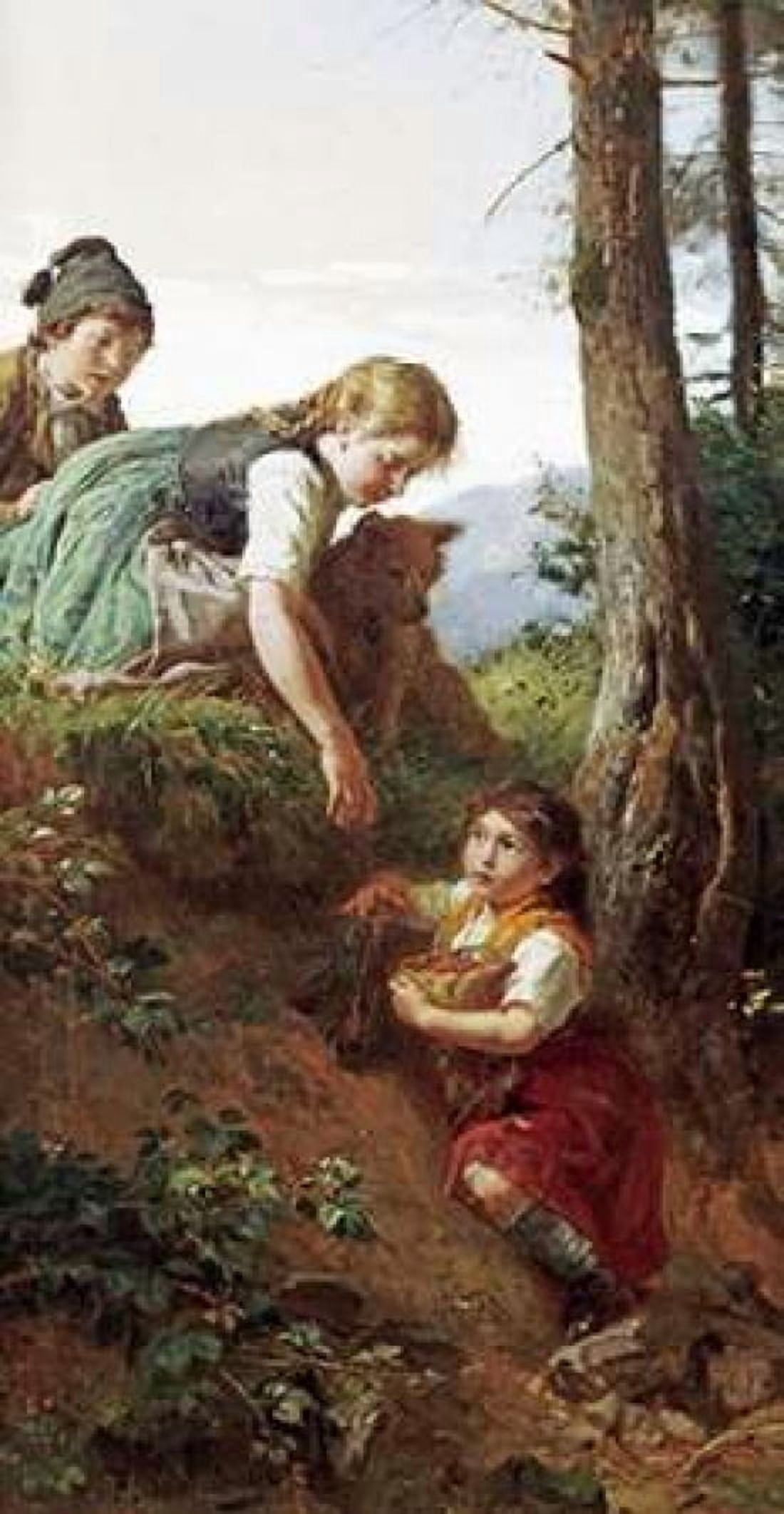 Children Picking Berries Canvas Art - Felix Schlesinger (24 x 36)