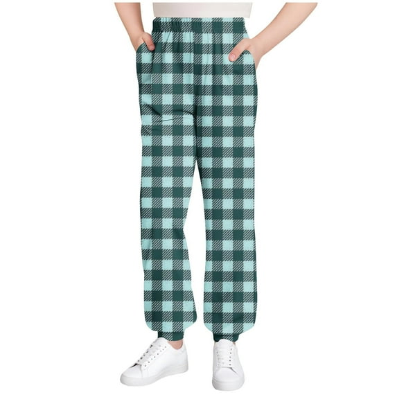 Children Plaid Pajamas Pants Sports Loungewear Cute Pants Boys Girls Jogger Sweatpants Homewear Thin Trousers Streetwear Plus Size Capris Leggings Navy 170