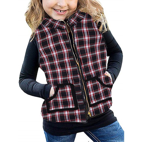 Children Plaid Pattern Vest Wear Sleeveless Casual Girl's Jacket