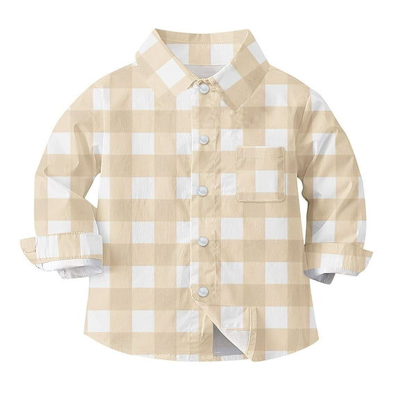 Children Plaid Pocket Button Up Shirt Long Sleeve School Uniform Top Checkered Print Boys Girls Casual Tops Ages 6Months-8Years