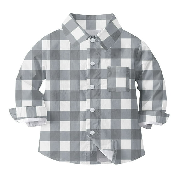 Children Plaid Pocket Button Up Shirt Long Sleeve School Uniform Top Checkered Print Boys Girls Casual Tops Ages 6Months-8Years