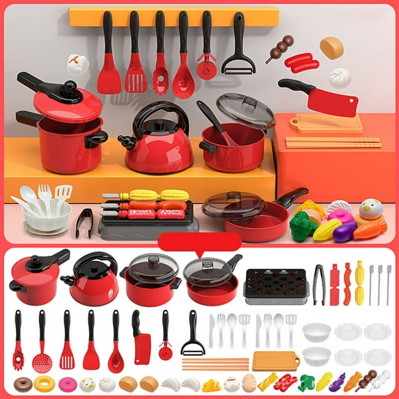 Children Play Kitchen Cooking Toy Set,Simulation Pot Pan Utensils Model,ABS Safe Smooth Edge Material,Life Skill Cognitive Training,Parent-child Interactive Role Play Educational Toy