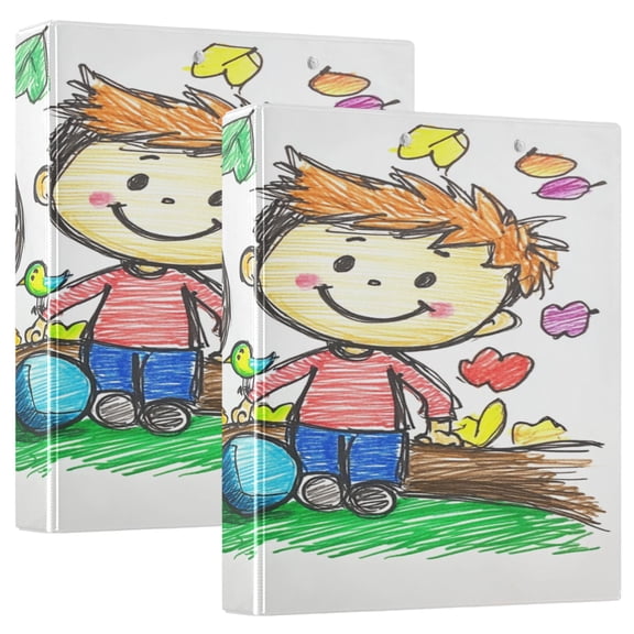 Children Playing Ball 12.4x10.6in PVC Round Ring Binder, D-Ring 3-Hole, Metal Clip, 200 Sheets