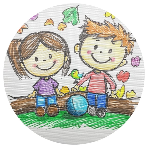 Children Playing Ball 15.4in Diameter PVC Plate Mat, Heat-Resistant and Cuttable, Kitchen Decor