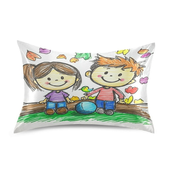 Children Playing Ball Queen Size Pillowcase Silky Smooth Finish Anti Wrinkle Design Easy Envelope Closure 20x30in