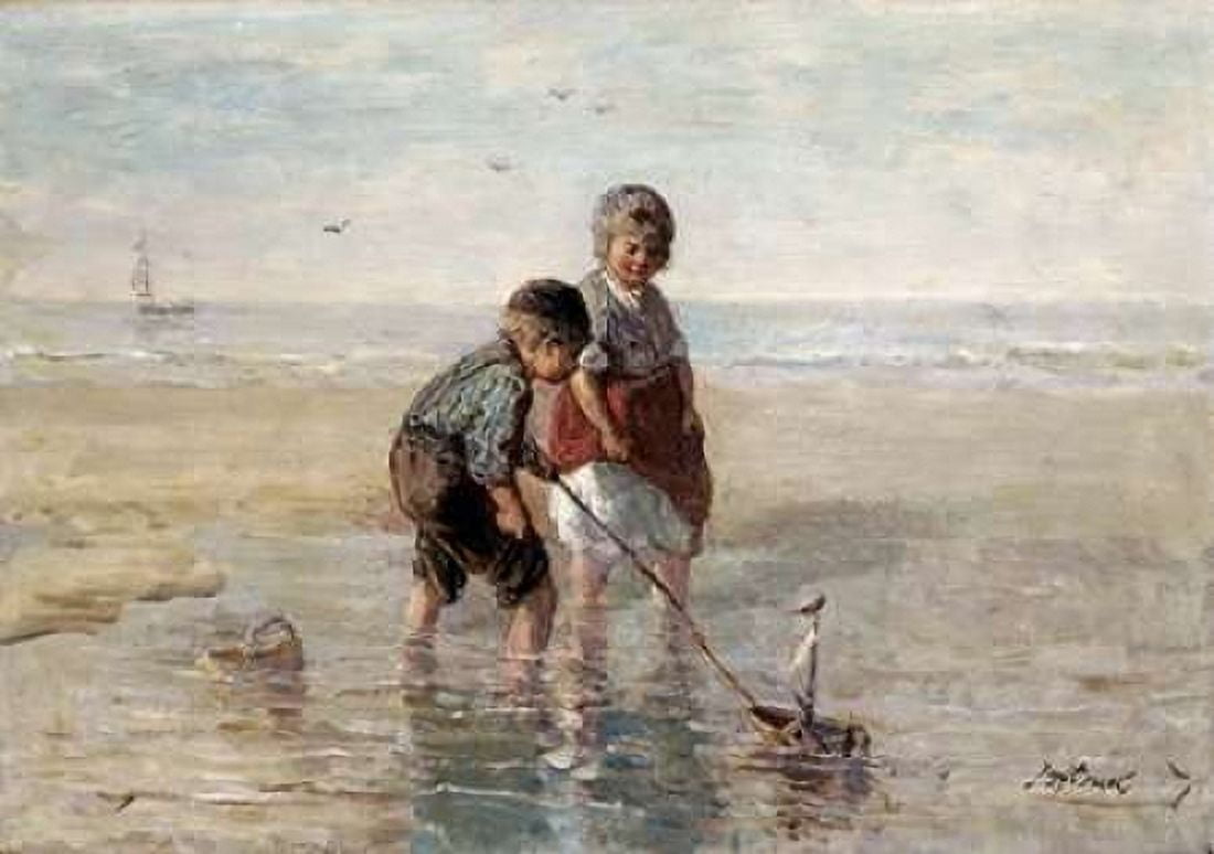 Children Playing By The Seaside Canvas Art - Jozef Israels (20 x 28)