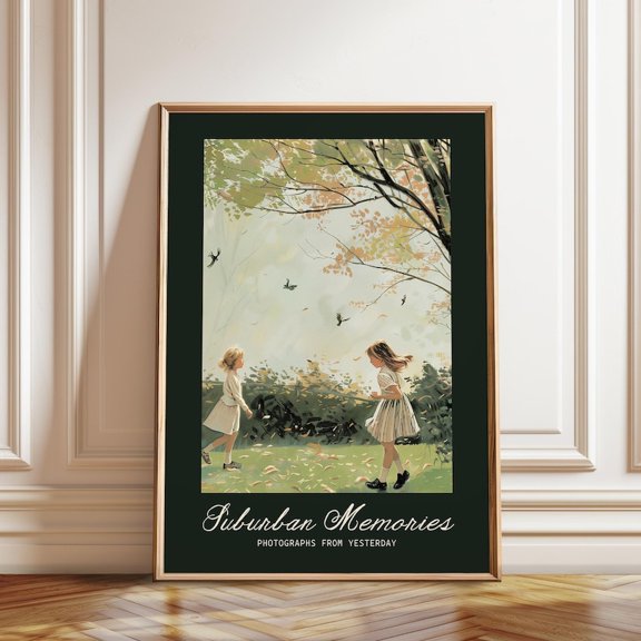Children Playing In Autumn Leaves Wall Art Print, Unframed Paper Poster 11x14in