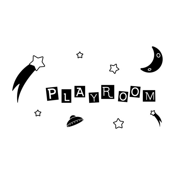 Children Playroom Adorable Sign Wall Decal Decoration Playroom Cute Moon And Stars Fun Space Ship Lasts Years and Easily Removable - Size: 20 In(W) x 10 In(H)