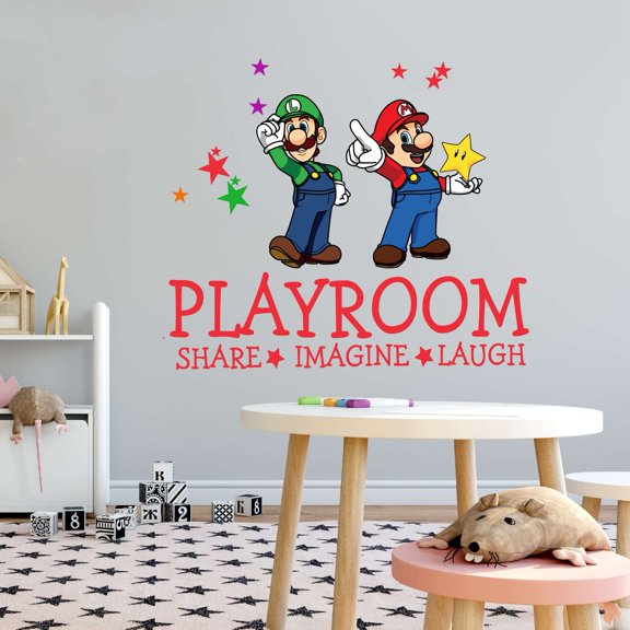 Children Playroom Share Imagine Laugh Adventurous Sign Wall Decal Decoration Kids Game Cartoon Characters Animated Colorful Décor Stars Lasts Years and Easily Removable - Size: 10 In(W) x 9 In(H)