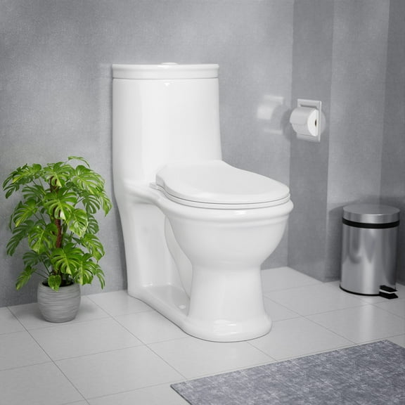 Children Potty Training Toilet Advanced One Piece Kids Round Bathroom Toilet White Heavy Duty Porcelain w/Slow Close Seat Lid and Push Button Flush 11 3/4 in. H Renovators Supply