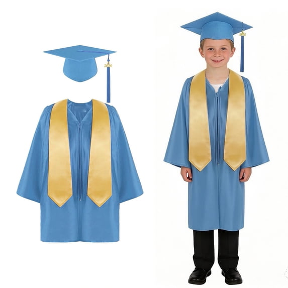Children Primary School Graduation Gowns for Kids with Cap with Gold Stole Dark Blue Cap and Gown Graduation Graduation Ceremony Outfit
