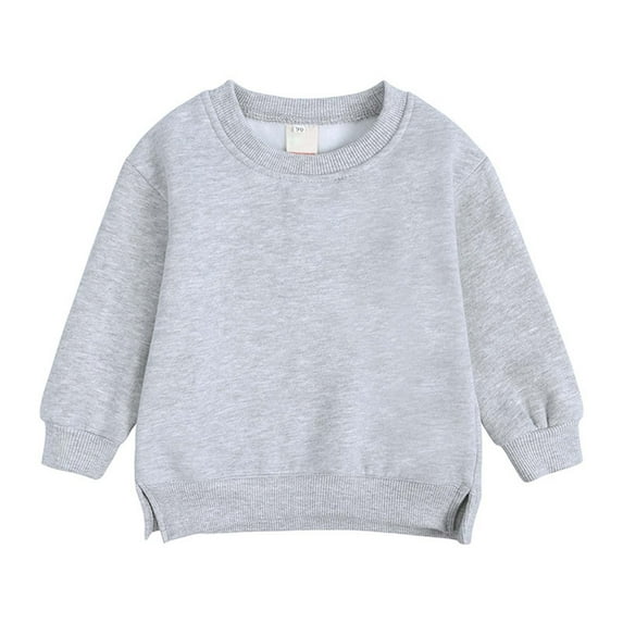 Children Pullover Solid Color Long Sleeve Sweatshirt Winter Boys Girls Sweater Coat Kids Pure Clothing Outfits Fleece Top Gray 9-12 Months