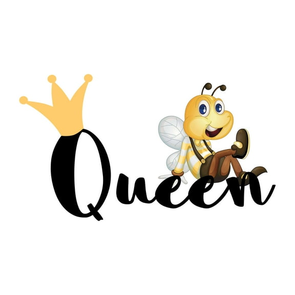 Children Queen Cute Animal Wall Decal Decoration Honey Bee Resting on Queen word Lettering Decal Lasts Years and Easily Removable - Size: 40 In(W) x 24 In(H)