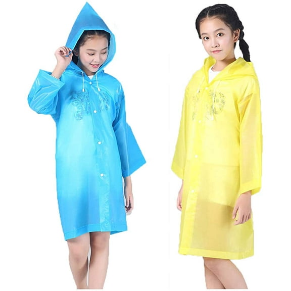 Children Rain Ponchos Thicker Reusable Raincoat Rain Poncho Jacket Slicker for Boys and Girls [Yellow & Blue,2 Pcs]
