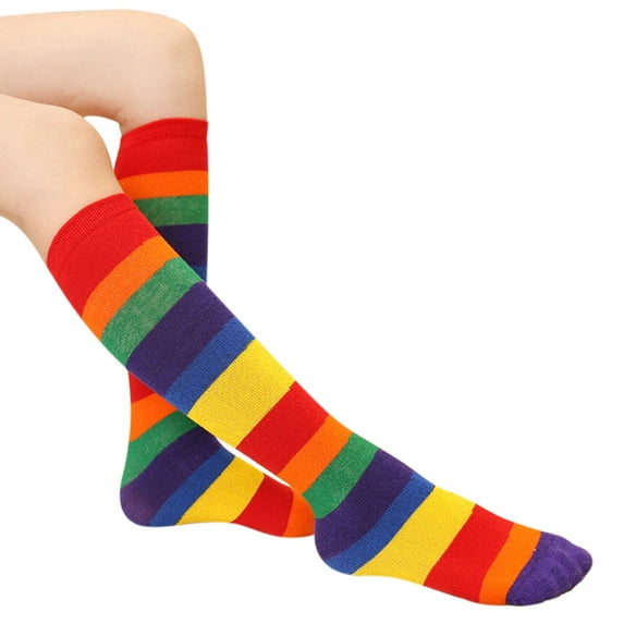Children Rainbow Sport Socks Kids Boys Girls Colorful Striped Knee Mid High Tube