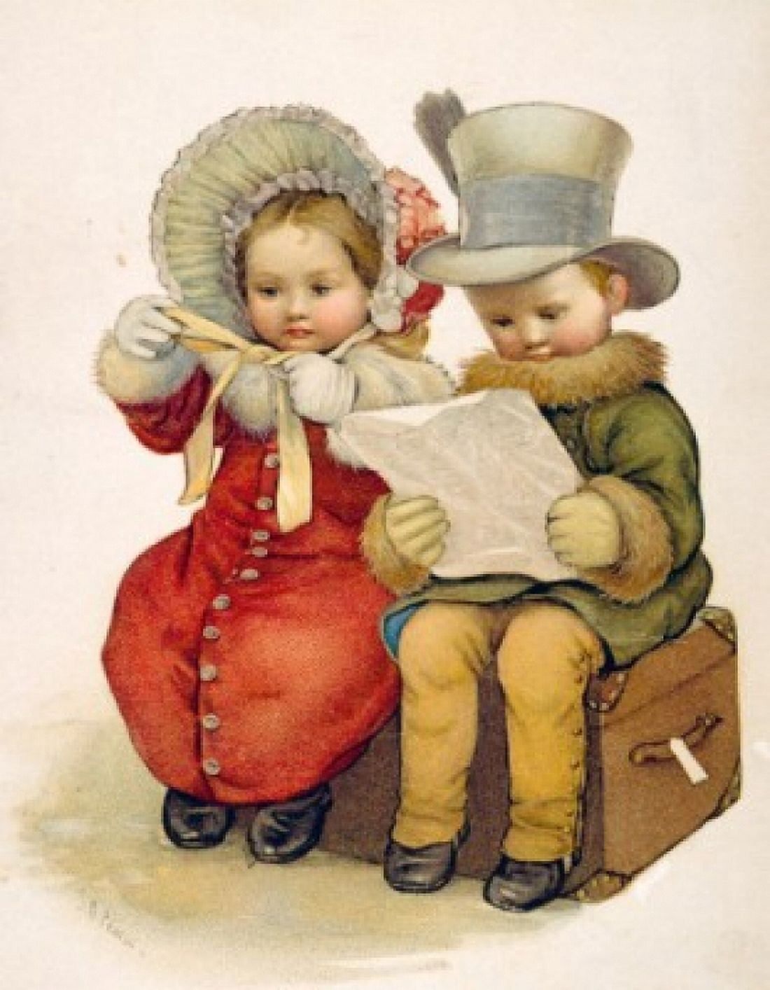 Children Reading Nostalgia Cards Canvas Art - (18 x 24)