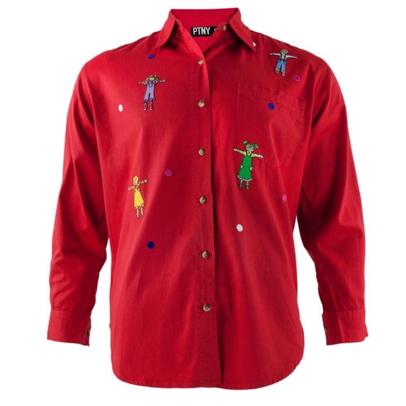 Children Ready To Hug Red Adult Button-Up Long Sleeve T-Shirt - Large