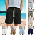 thumbnail image 1 of Children Relaxed‑Fit Unisex Cargo Shorts, Side Patch‑Pocket Drawstring Waist Cotton Linen Summer Play Pants, 1 of 9