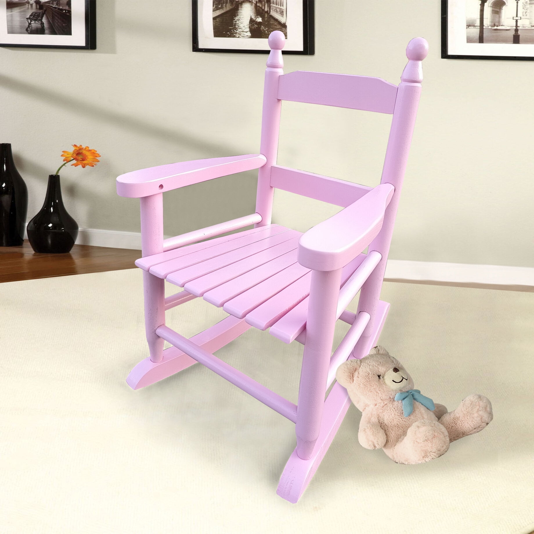 Pink wooden rocking chair hotsell