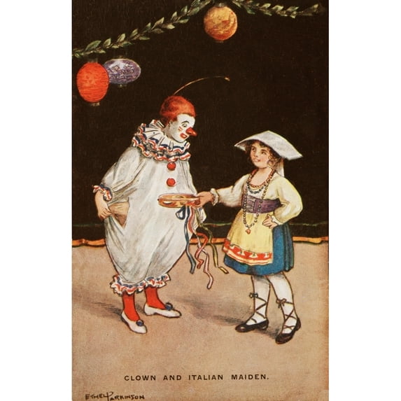Children'S Carnival - Clown And Italian Maiden Poster Print By Mary Evanspeter & Dawn Cope Collection