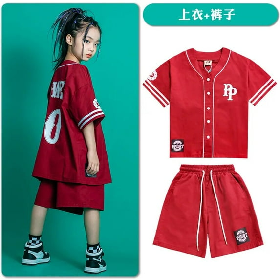 Children'S Hip-Hop Short Sleeved Loose Pants Suit Boys Girls Hip Hop Dance Clothes Jazz Dance Costumes Street Dance Wear