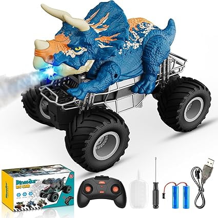 Children'S Remote Control Car, 1:16 Scale 2.4ghz Monster Truck Toy, Suitable For Boys Aged 3, 4, 5, 6, 7, And 8, Toy Car, Suitable For Boys Aged 3-9, Triceratops Blue