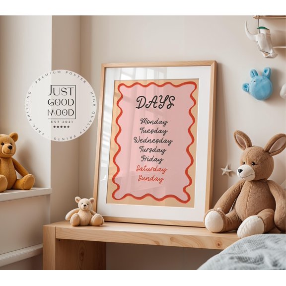 Children'S Room Poster: Days Of The Week · Learning Poster With Monday To Sunday · Learn English In Style · Educational Wall Decoration · , Poster Print Only
