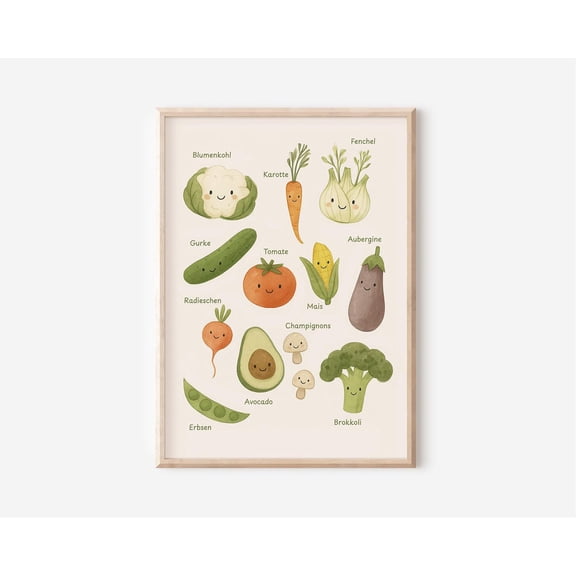 Children'S Room Poster Vegetables In A4 And A3 Boy Girl Wall Decoration Gift Print Wall Art, Modern Wall Decor, 12x18 UNFRAMED