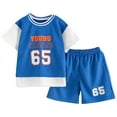 thumbnail image 1 of Children'S Short Sleeved Set, Thin Summer T-Shirt, Sportswear Two-Piece Set Blue 4-5Y, 1 of 9