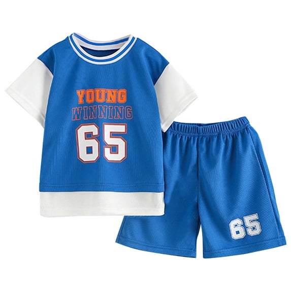 Children'S Short Sleeved Set, Thin Summer T-Shirt, Sportswear Two-Piece Set Blue 4-5Y