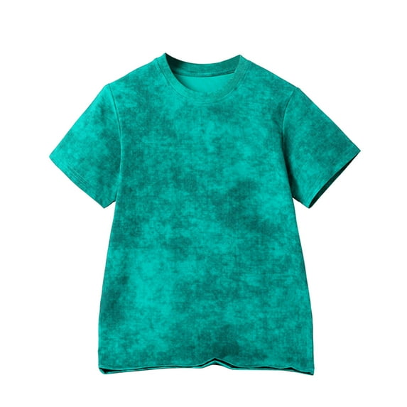 Children'S Summer Batik Printed Quick Drying Tops Boys Girls Short Sleeved T Shirt Green Kids Homewear 8 Years-9 Years