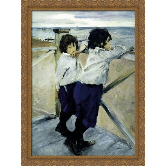 Children. Sasha and Yura Serov 28x38 Large Gold Ornate Wood Framed Canvas Art by Valentin Serov
