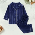 thumbnail image 1 of Children Satin Pajamas Kids Girls Boys Striped Summer Button Down Pajamas Long Sleeve Top with Pants Kids Pajamas Nightgown Tween Pajamas 4-5T, 1 of 6