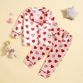thumbnail image 1 of Children Satin Pajamas Set Cartoon Heart Print Button Down Sleep Shirt Top Pajamas Pants Casual Pajamas Set Girl Pjs Size 2T, 1 of 5