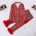 Children Satin Pajamas Set Fuzzy Trim Long Sleeve Button Down Tops Long ...