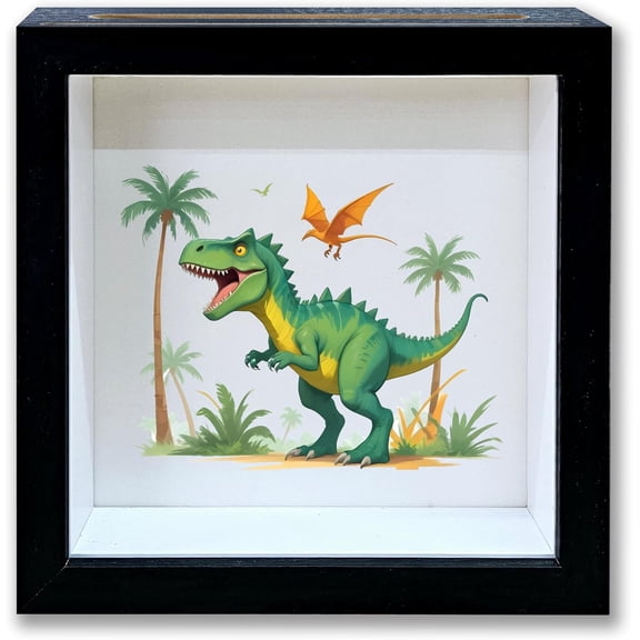 Children Saving Money Shadow Box Frame, Boy Piggy Bank Box with Slot, Dinosaur Themed Keepsake Memory Box, Fund Money Box Birthday Gifts for Kids, Boy Room Decorative Wooden Money Box -23