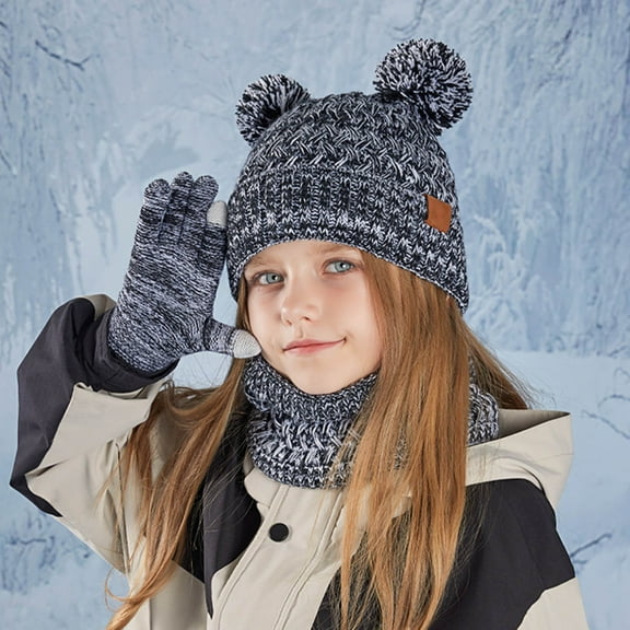 Children Scarf Hat and Gloves Set - Fashionable Outdoor Baby Warm Three-Piece Ensemble