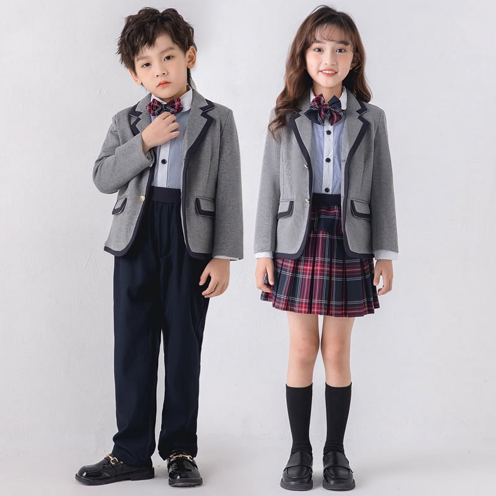 Children School Uniform Girls British Grey Jacket Plaid