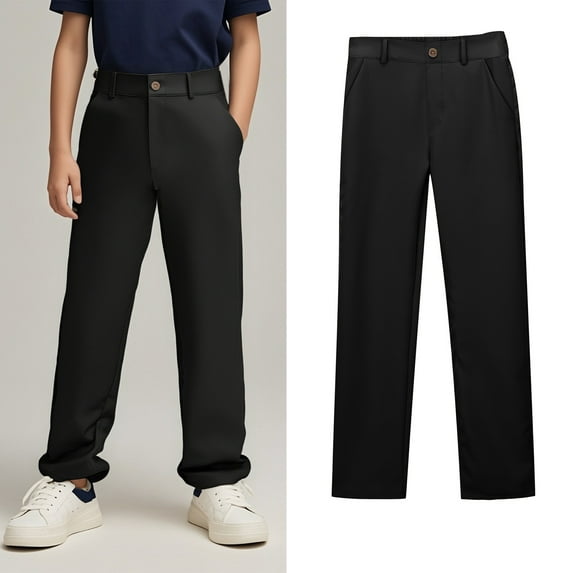 Children School Uniforms for Boys Straight Leg Pants Stretch Slim Pants Boys Black Uniform Pants Back to School Clothes Boys Size 9-10 Years Pants