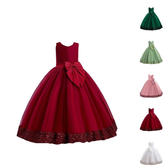 Children Sequin Dress Big Bow Dress Girl Flower Girl Dress Kids Dress Girls formal Dress for Wedding Birthday Pageant Celebration Gala Event