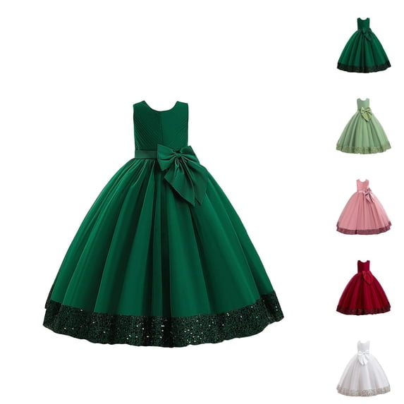 Children Sequin Dress Big Bow Dress Girl Flower Girl Dress Kids Dress Girls formal Dress for Wedding Birthday Pageant Celebration Gala Event