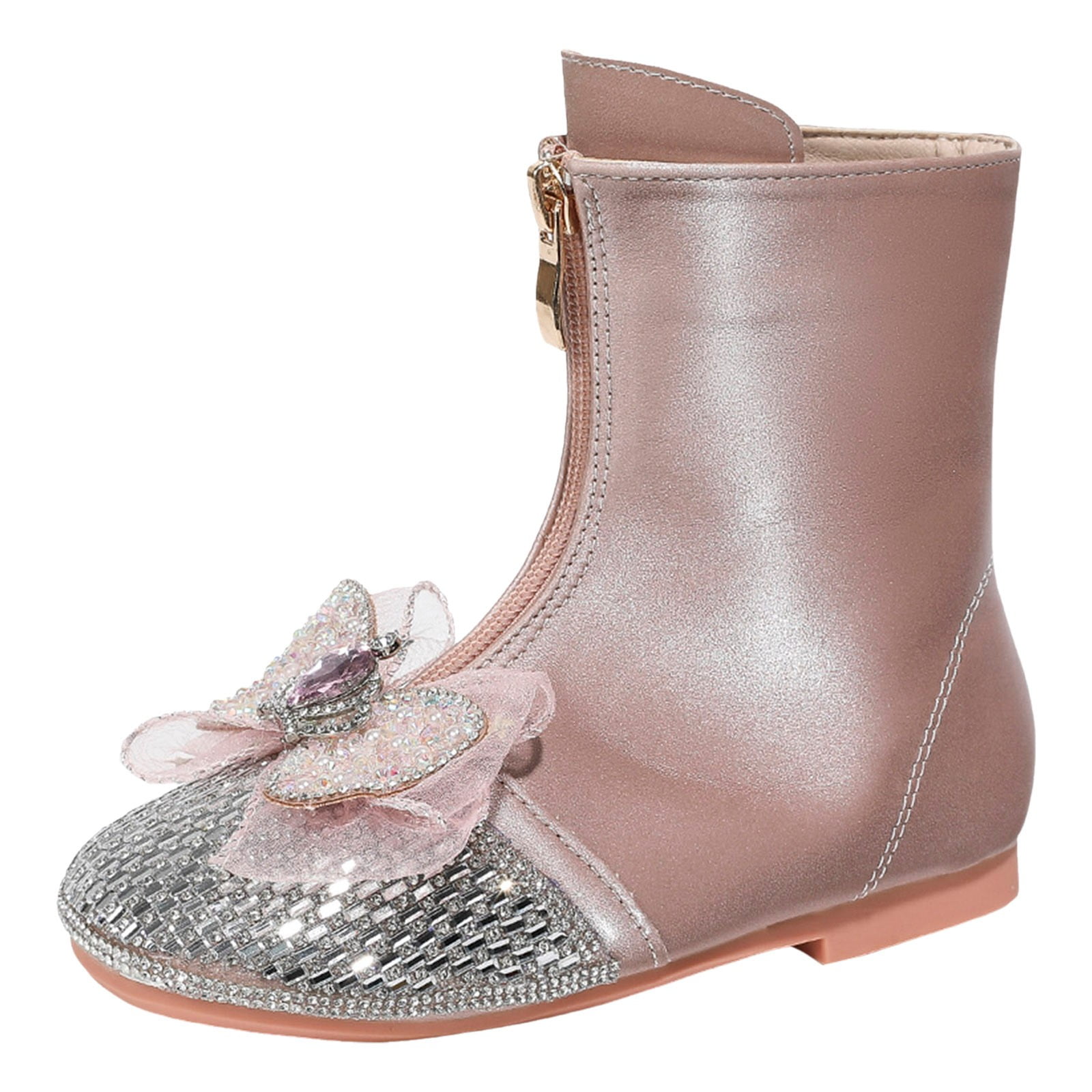 Children Shoes Flat Mid Length Boots Fashionable Sequined Leather Boots