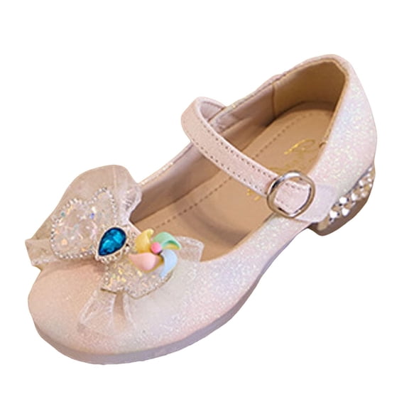 Children Shoes Flat Sandals Students Dance Performance Shoes Sequin Bow Princess Shoes Light up Shoes for Girls (33,Beige)