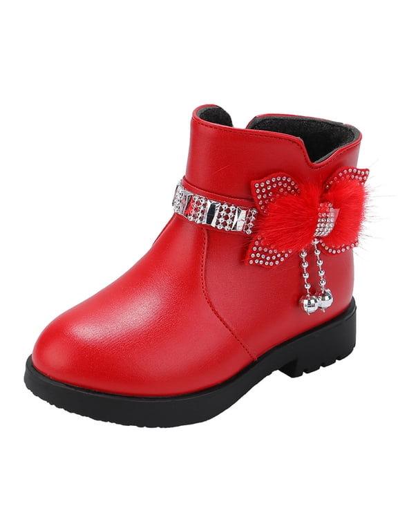 Children Shoes Thick Heel Lace Up Boots Short Boots Warm Bling Boots Boots Bow Cute Girl Boots Size 1 Cotton Shoes Warm Boots 11